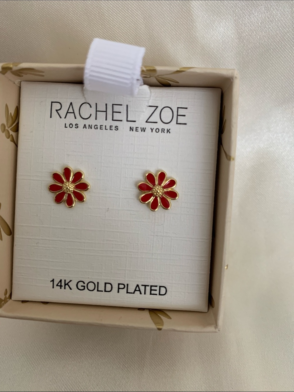 Rachel Zoe Gold-Plated Red Daisy Stud Earrings